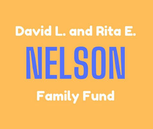 Text graphic for the David L. and Rita E. Nelson Family Fund, featuring a bright orange background with blue and white text.